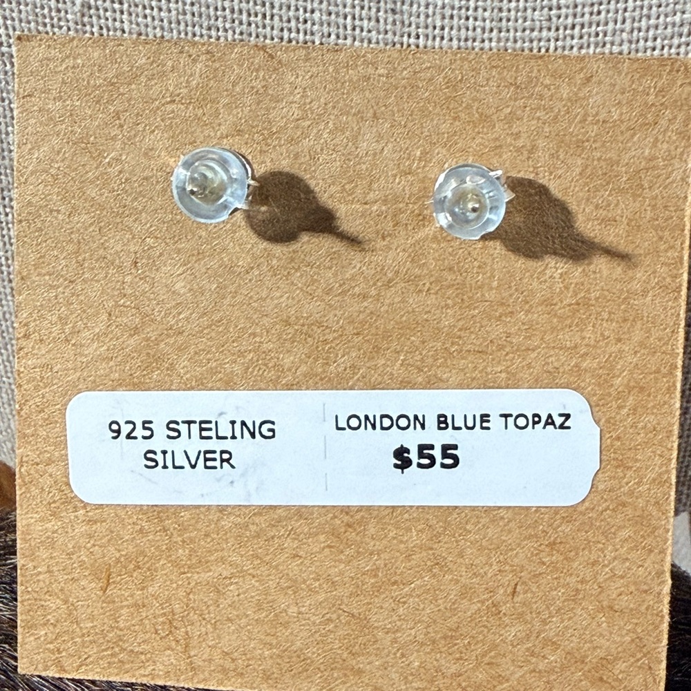 Elegant Dark London Blue Topaz Studs, Sterling Silver Earrings. NEW - Picture 3 of 4